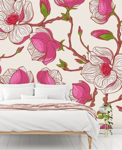 Rosa und weiße Magnolien bemalte Tapete
