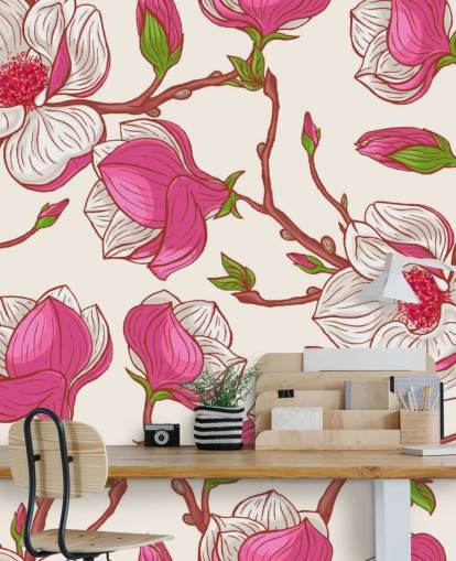 Pink and White Magnolias Wallpaper