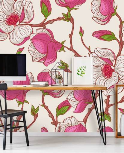 Papel pintado Magnolias rosas y blancas