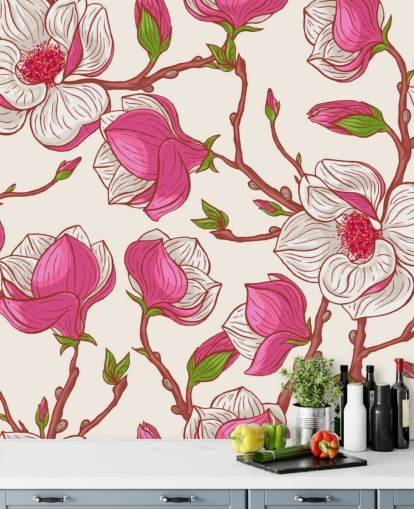 Lyserød og hvid Magnolias Baggrund Lyserød og hvid Magnolias Baggrund