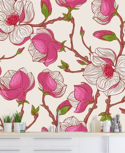 Pink and White Magnolias Wallpaper