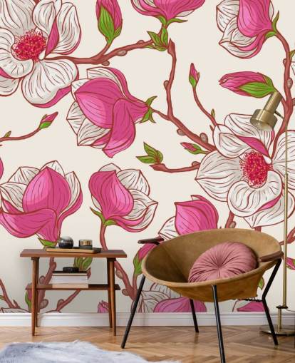Roze en witte Magnolia's behang Roze en witte Magnolia's behang