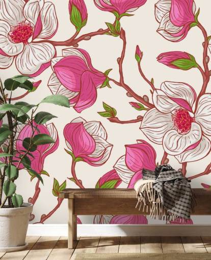 Vaaleanpunainen ja valkoinen Magnolias Taustakuva