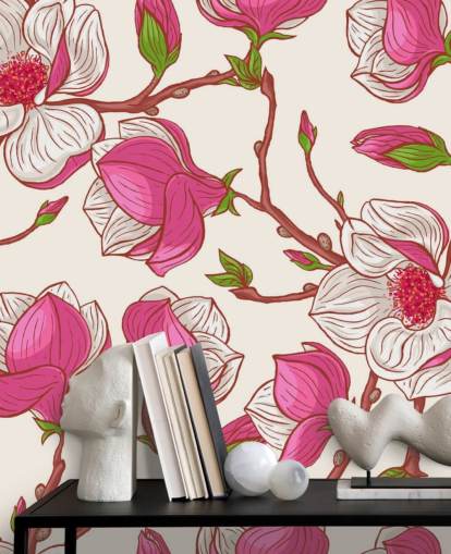 Roze en witte Magnolia's behang Roze en witte Magnolia's behang
