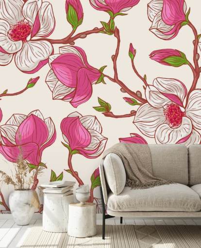 Papel pintado Magnolias rosas y blancas Papel pintado Magnolias rosas y blancas