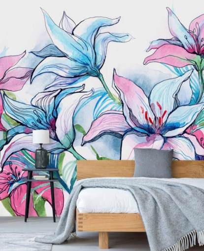 Purple and Pink Lilies Floral Wallpaper