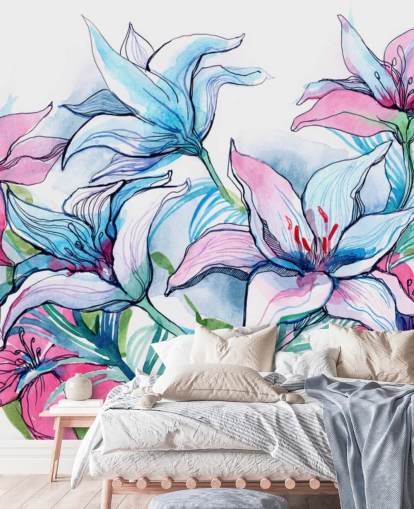 Purple and Pink Lilies Floral Wallpaper