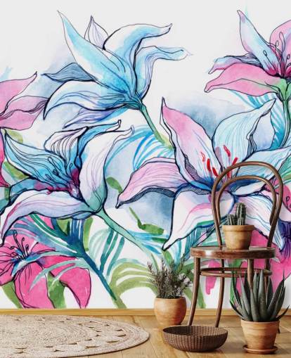 Purple and Pink Lilies Floral Wallpaper