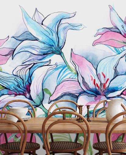 Purple and Pink Lilies Floral Wallpaper