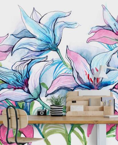 Purple and Pink Lilies Floral Wallpaper