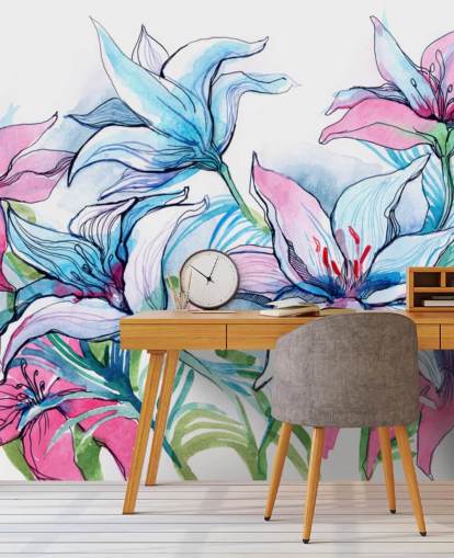 Purple and Pink Lilies Floral Wallpaper