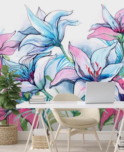 Purple and Pink Lilies Floral Wallpaper