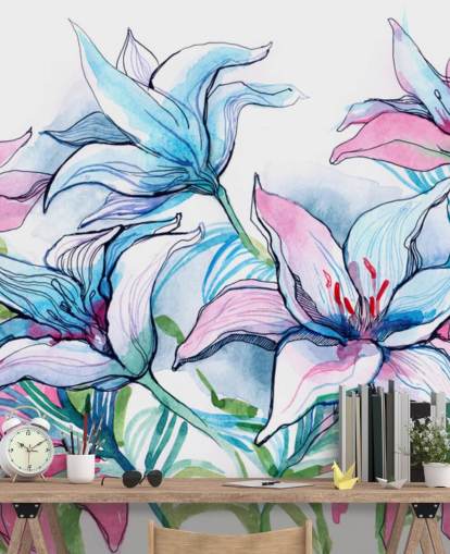 Purple and Pink Lilies Floral Wallpaper