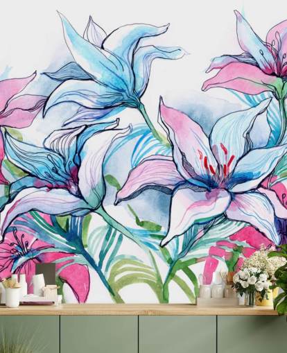 Lila und rosa Lilien Blumentapete