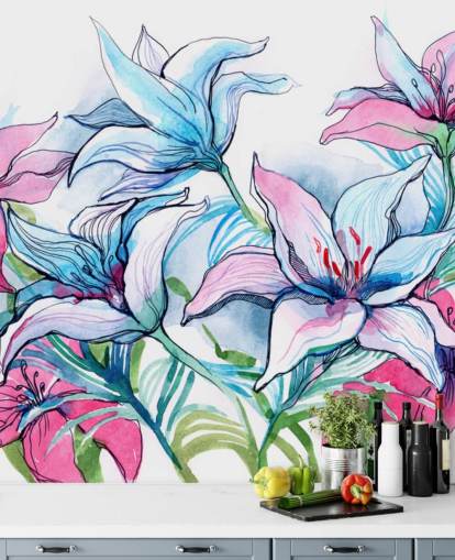 Lilla og Pink Lilies Floral Baggrund