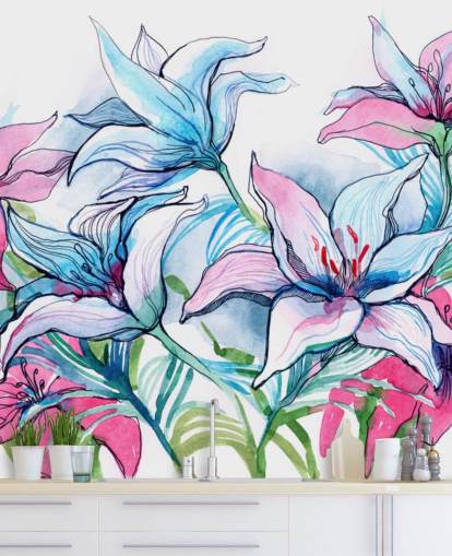 Purple and Pink Lilies Floral Wallpaper