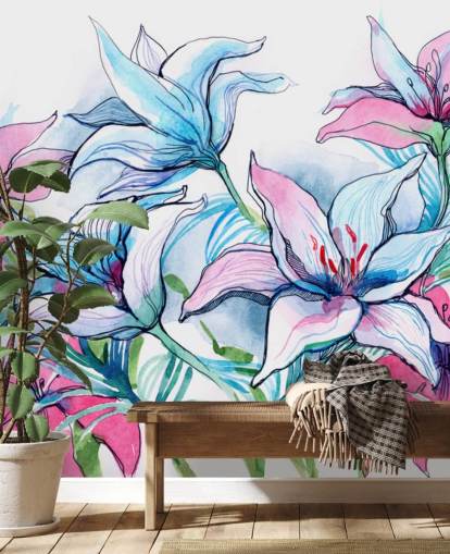 Purple and Pink Lilies Floral Wallpaper