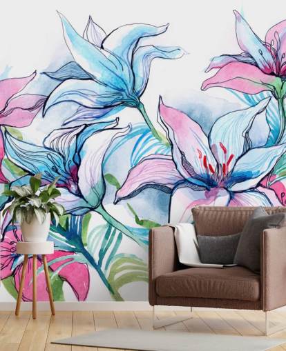 Purple and Pink Lilies Floral Wallpaper