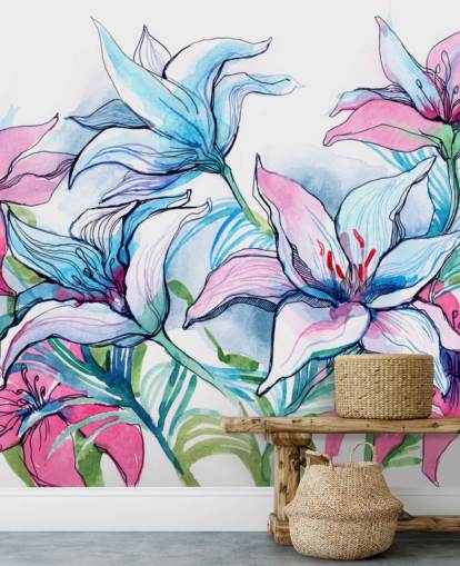Purple and Pink Lilies Floral Wallpaper