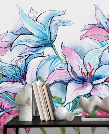 Purple and Pink Lilies Floral Wallpaper