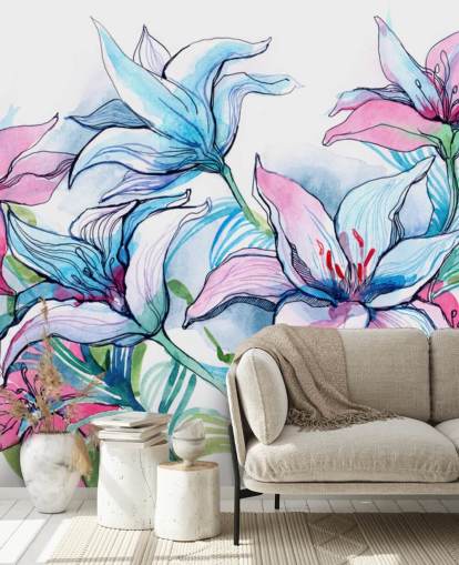 Papier Peint Floral Lys Violet et Rose