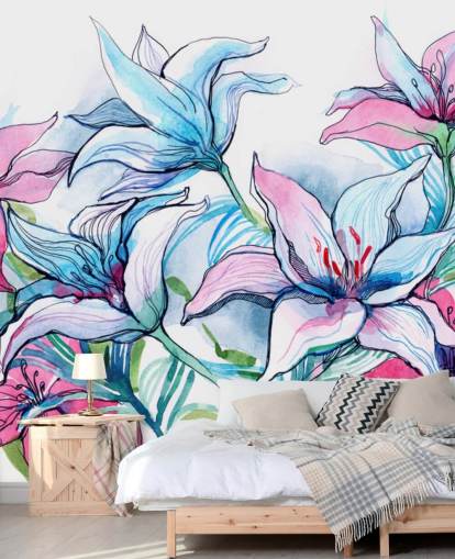 Lilla og Pink Lilies Floral Baggrund Lilla og Pink Lilies Floral Baggrund