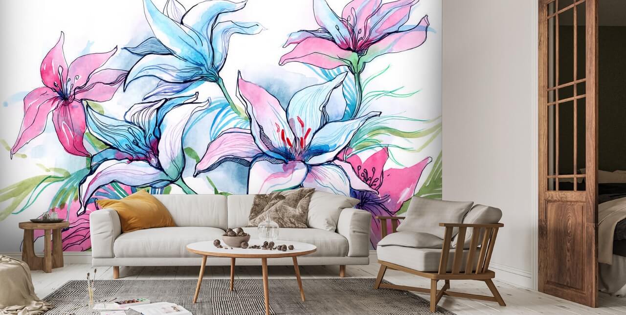 Lily Flowers Wall Mural | Wallsauce US