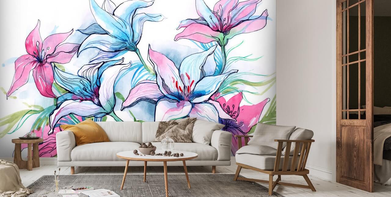 Lily Flowers Wall Mural Wallsauce US