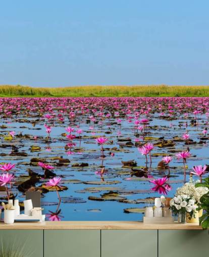 Lake full av rosa Lotus väggmålning