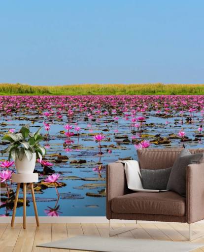 Décoration murale lac plein de lotus rose Décoration murale lac plein de lotus rose