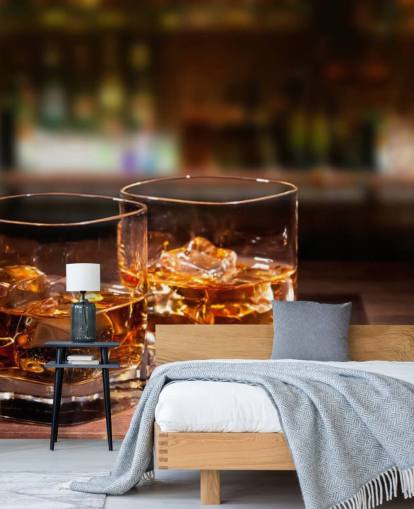 To glas Whisky og Ice Wall Mural