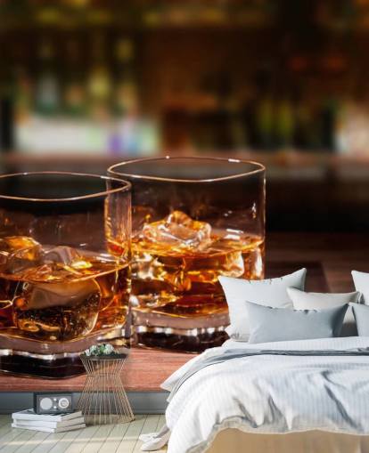 Two Glasses of Whiskey and Ice Wall Mural