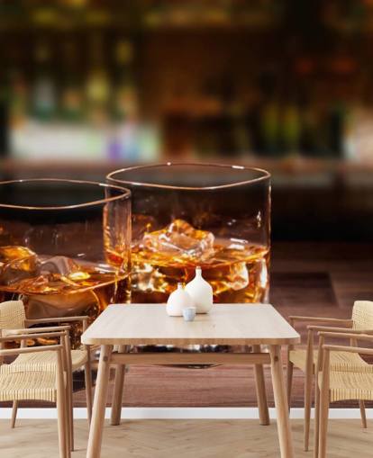 Two Glasses of Whiskey and Ice Wall Mural