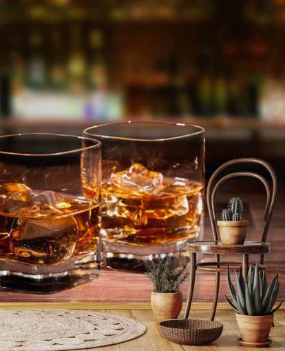 Two Glasses of Whiskey and Ice Wall Mural