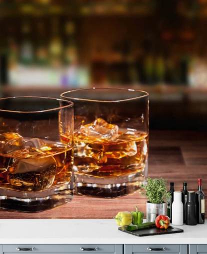 Two Glasses of Whiskey and Ice Wall Mural Two Glasses of Whiskey and Ice Wall Mural