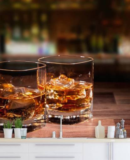 Two Glasses of Whiskey and Ice Wall Mural