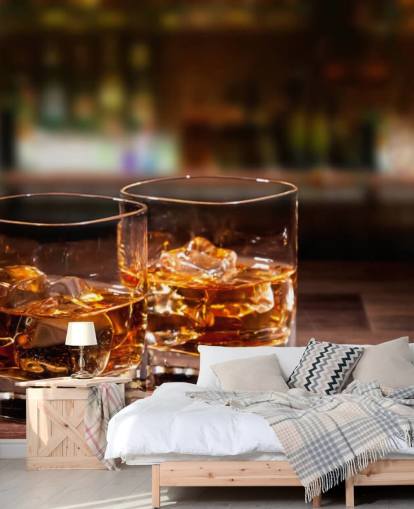 Two Glasses of Whiskey and Ice Wall Mural Two Glasses of Whiskey and Ice Wall Mural