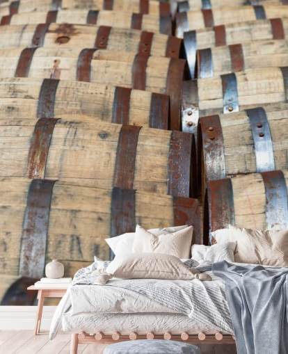 Decorazione murale con barili di whisky bourbon