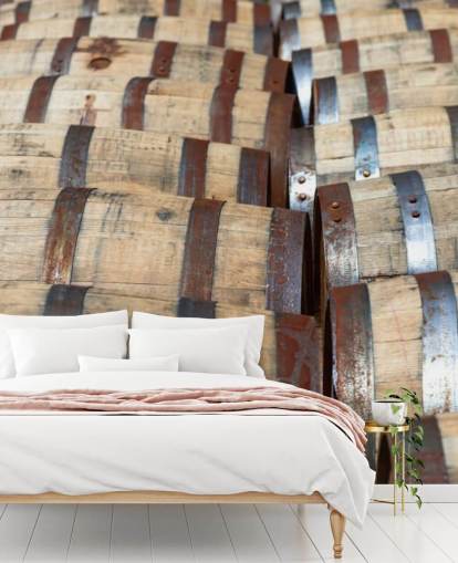 Decorazione murale con barili di whisky bourbon