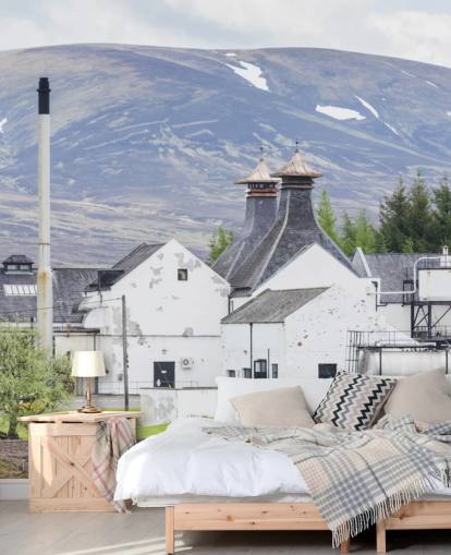 Hvid Distillery i Scottish Valley Baggrund Hvid Distillery i Scottish Valley Baggrund