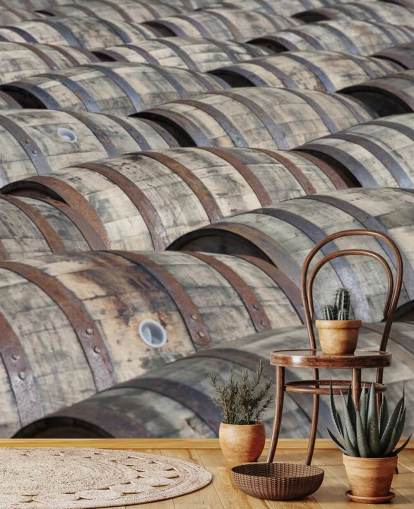 Rows of Whiskey Barrels Wallpaper