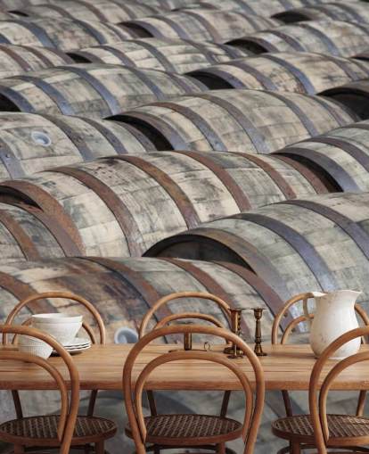 Rows of Whiskey Barrels Wallpaper