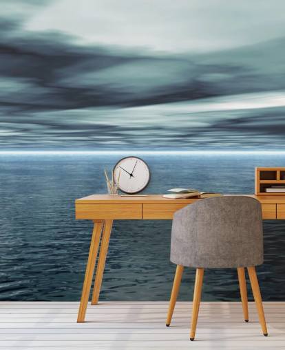 Carta da parati con cielo grigio nuvoloso e oceano calmo