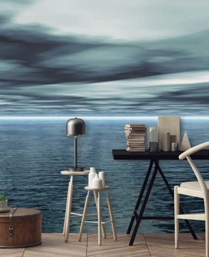 Cloudy Grey Sky and Calm Ocean Wallpaper