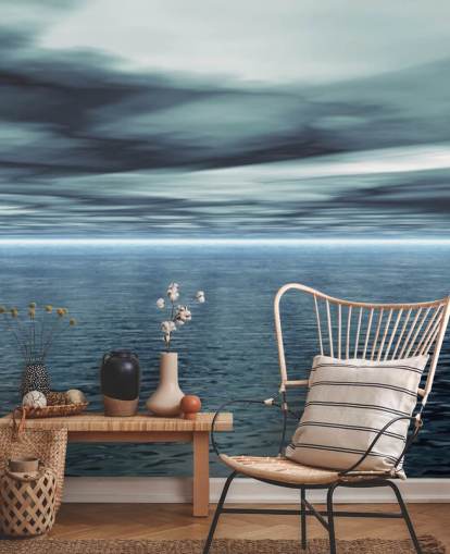 Overskyet grå himmel og rolig Ocean Baggrund Overskyet grå himmel og rolig Ocean Baggrund