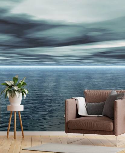 Cloudy Grey Sky and Calm Ocean Wallpaper