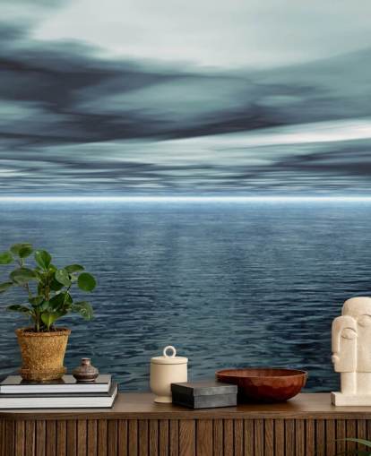 Cloudy Grey Sky and Calm Ocean Wallpaper
