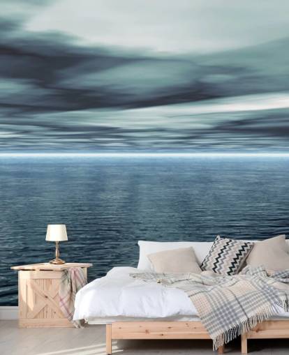 Cloudy Grey Sky and Calm Ocean Wallpaper