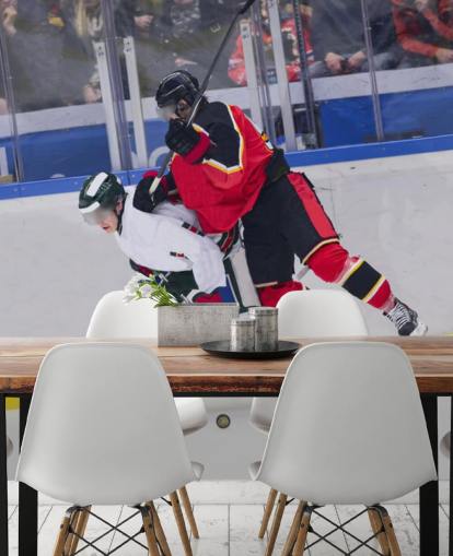 lebendiges Eishockey-Tapeten-Wandbild namens Ice Hockey Heavy Tackle für Kinderzimmer und Hockeyclubs lebendiges Eishockey-Tapeten-Wandbild namens Ice Hockey Heavy Tackle für Kinderzimmer und Hockeyclubs