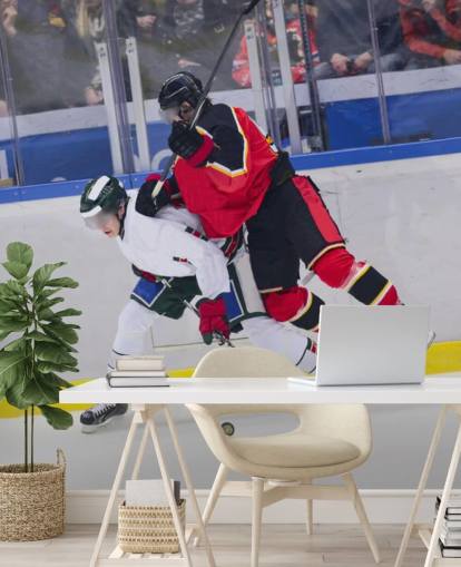 lebendiges Eishockey-Tapeten-Wandbild namens Ice Hockey Heavy Tackle für Kinderzimmer und Hockeyclubs